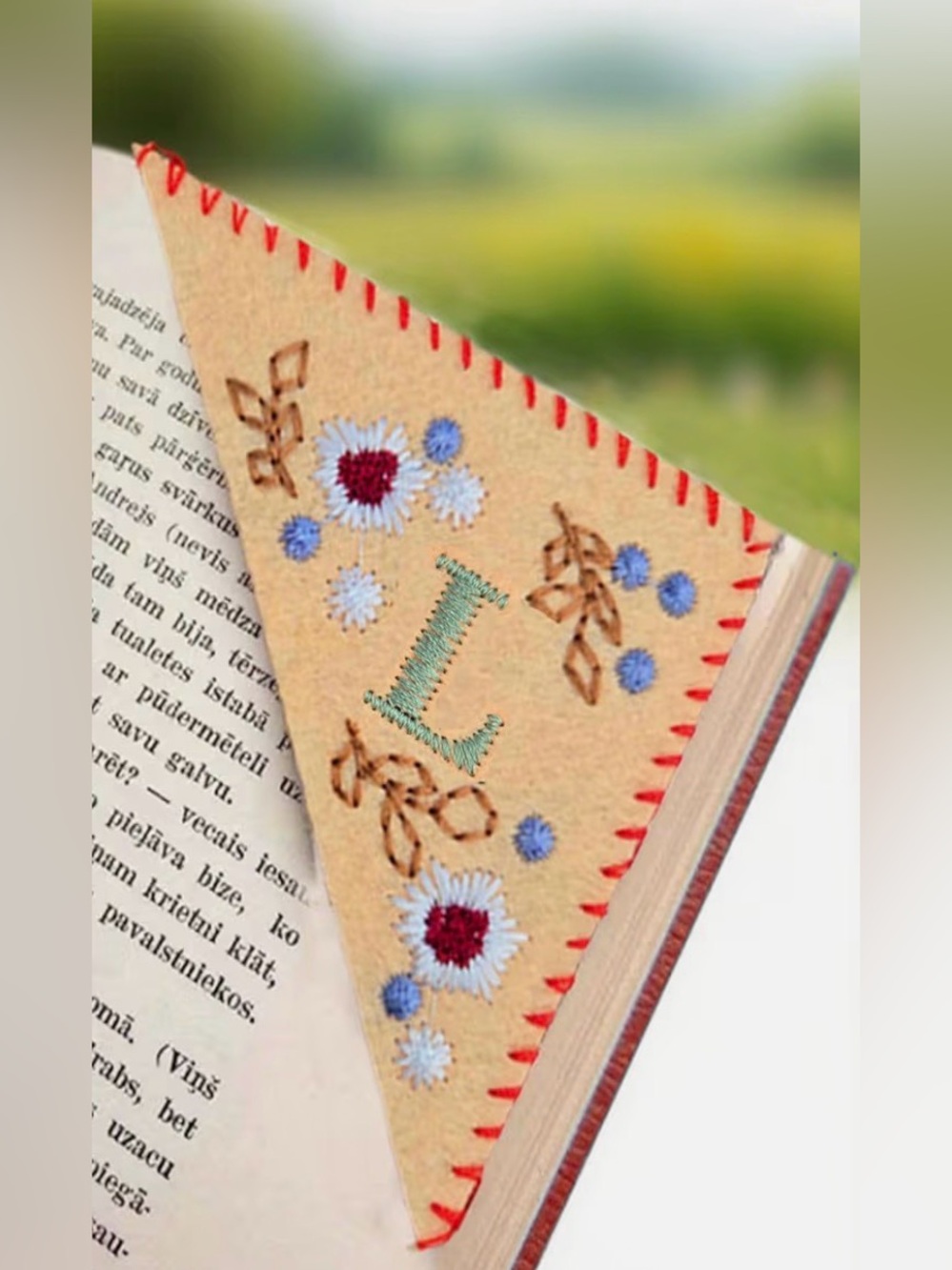 Embroidered Corner Bookmark with Initial L